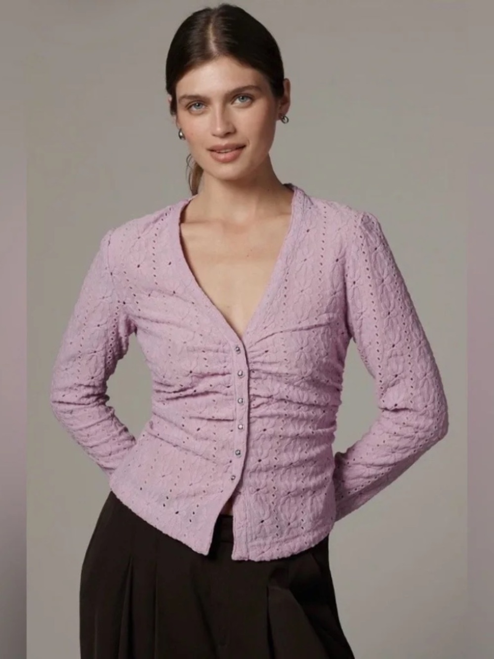 Anthropologie anthropologie Maeve Textured Eyelet Top in Lilac Pink nwt XXS